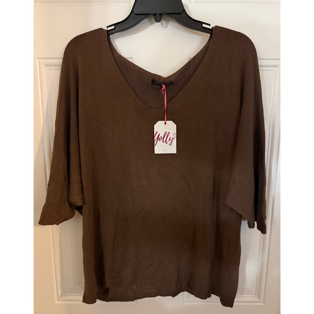Yolly Sweater One Size NEW Brown Batwing V-Neck Modal Blend Made in Italy